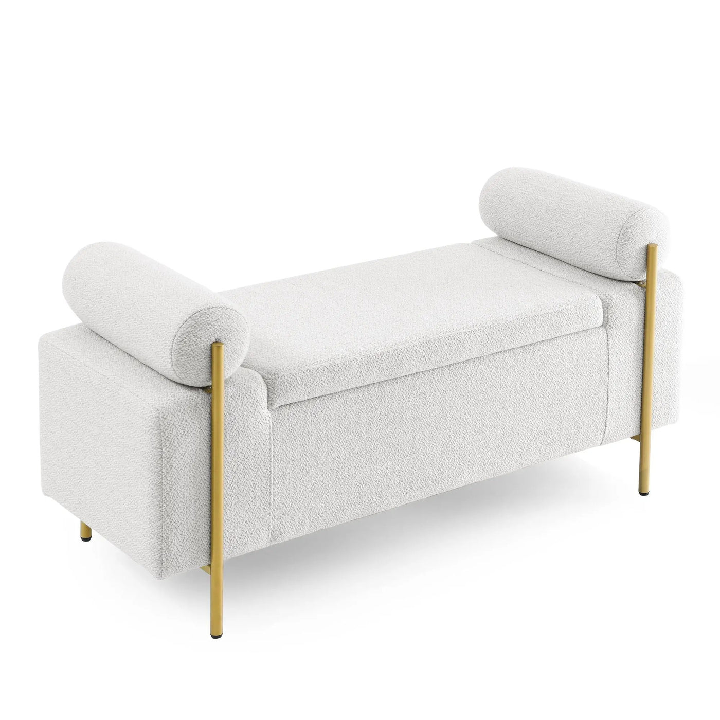 Elegant Upholstered Storage Bench With Cylindrical Arms And Iron Legs, by HouseOfZazla