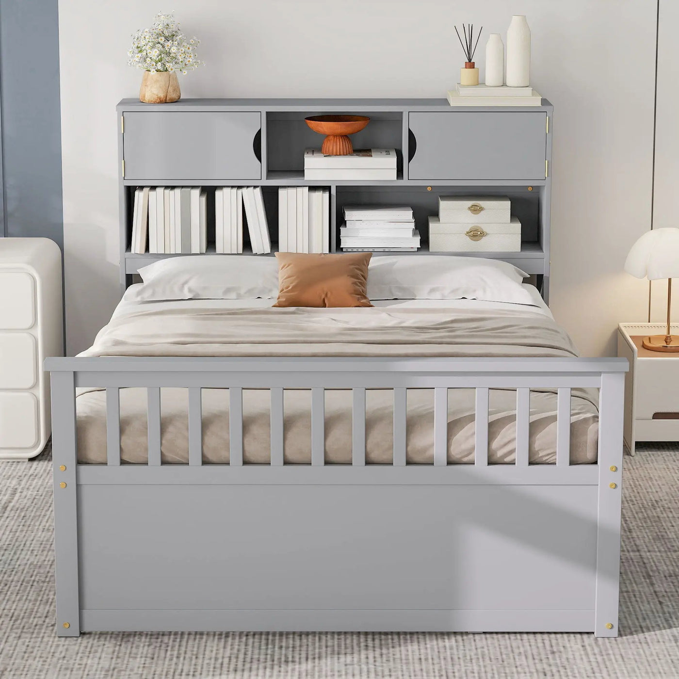 Captain Platform Bed Frame With Bookcase Headboard, 4 Drawers, Storage Shelves by HouseOfZazla