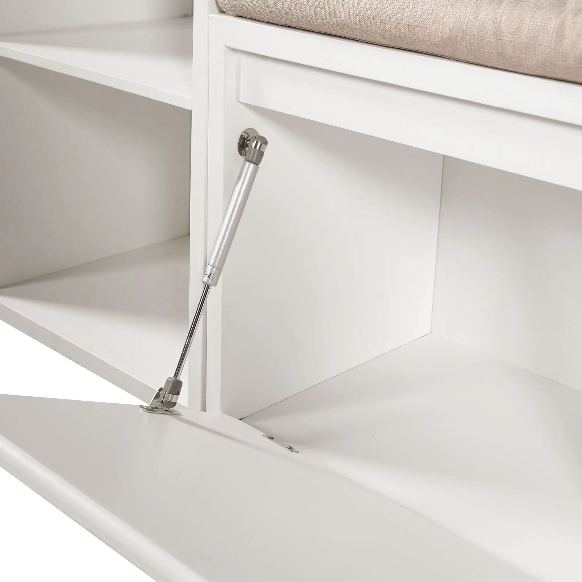 Entryway Storage Bench With Cushion, Drawers & Open Shelves