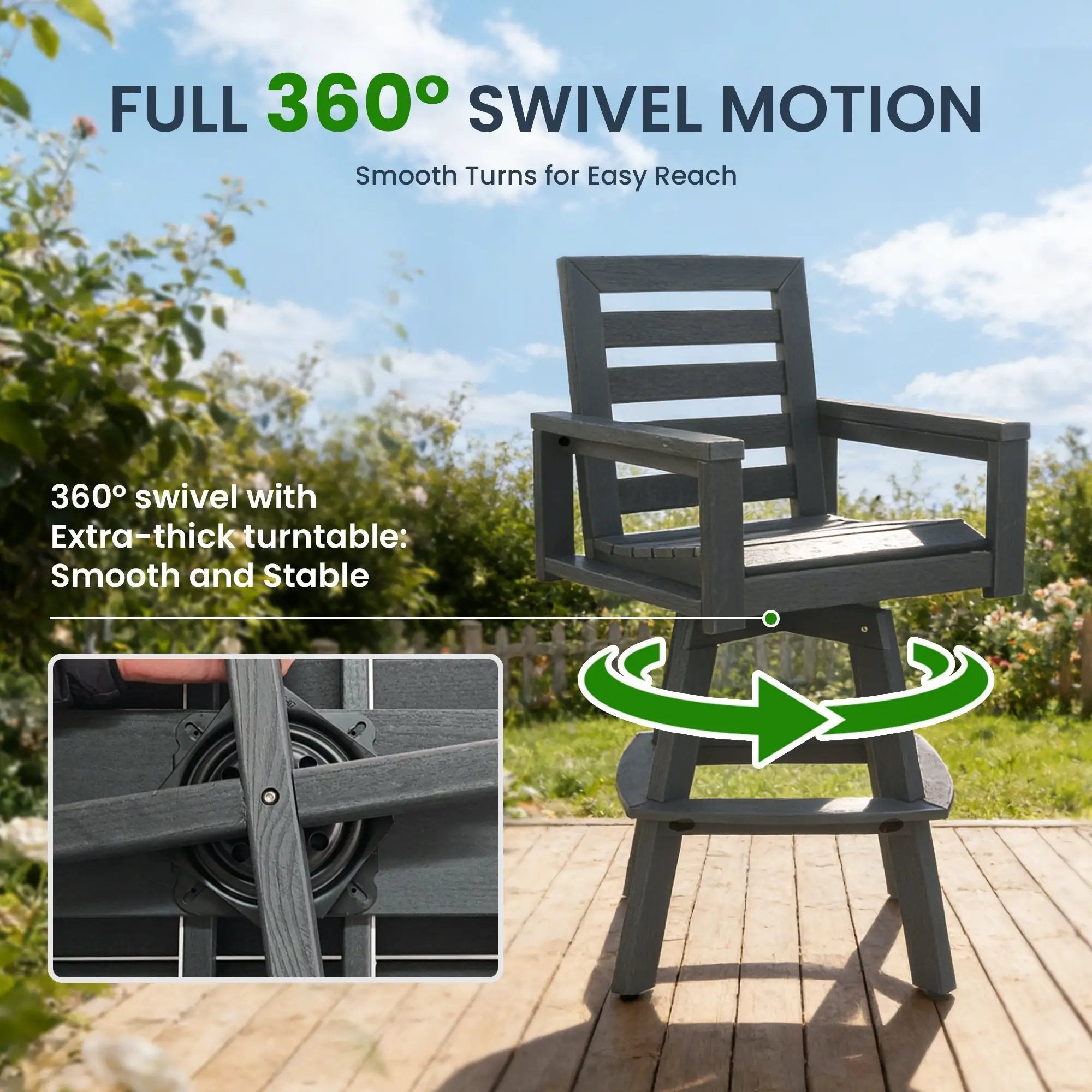 Outdoor 360° Swivel Bar Chair in Slate Grey by HouseOfZazla