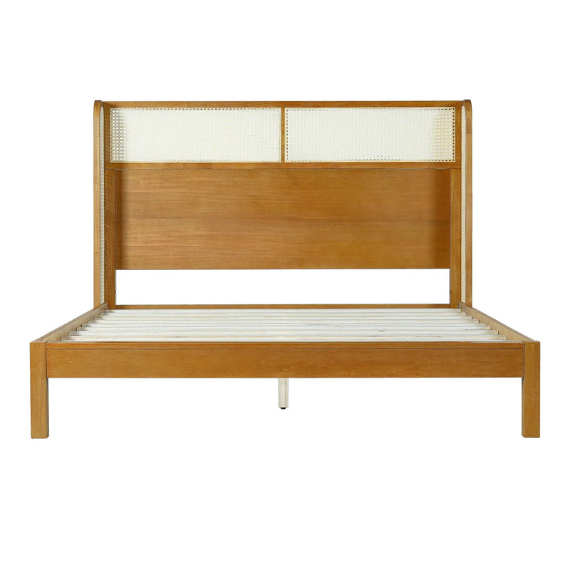 Premium Rubber Wood Platform Queen Bed Frame with Headboard by HouseOfZazla