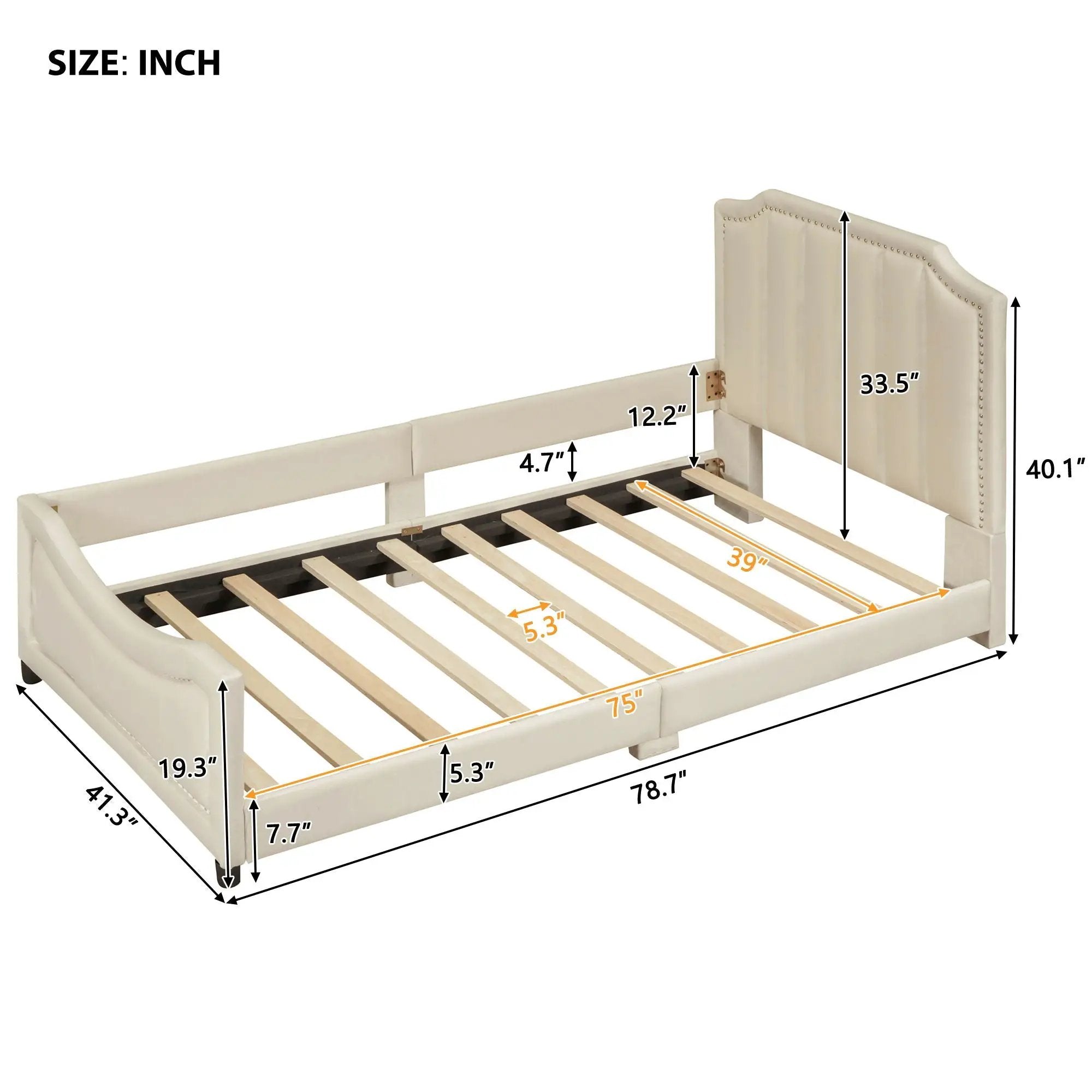 Upholstered Daybed With Classic Stripe Shaped Headboard by HouseOfZazla