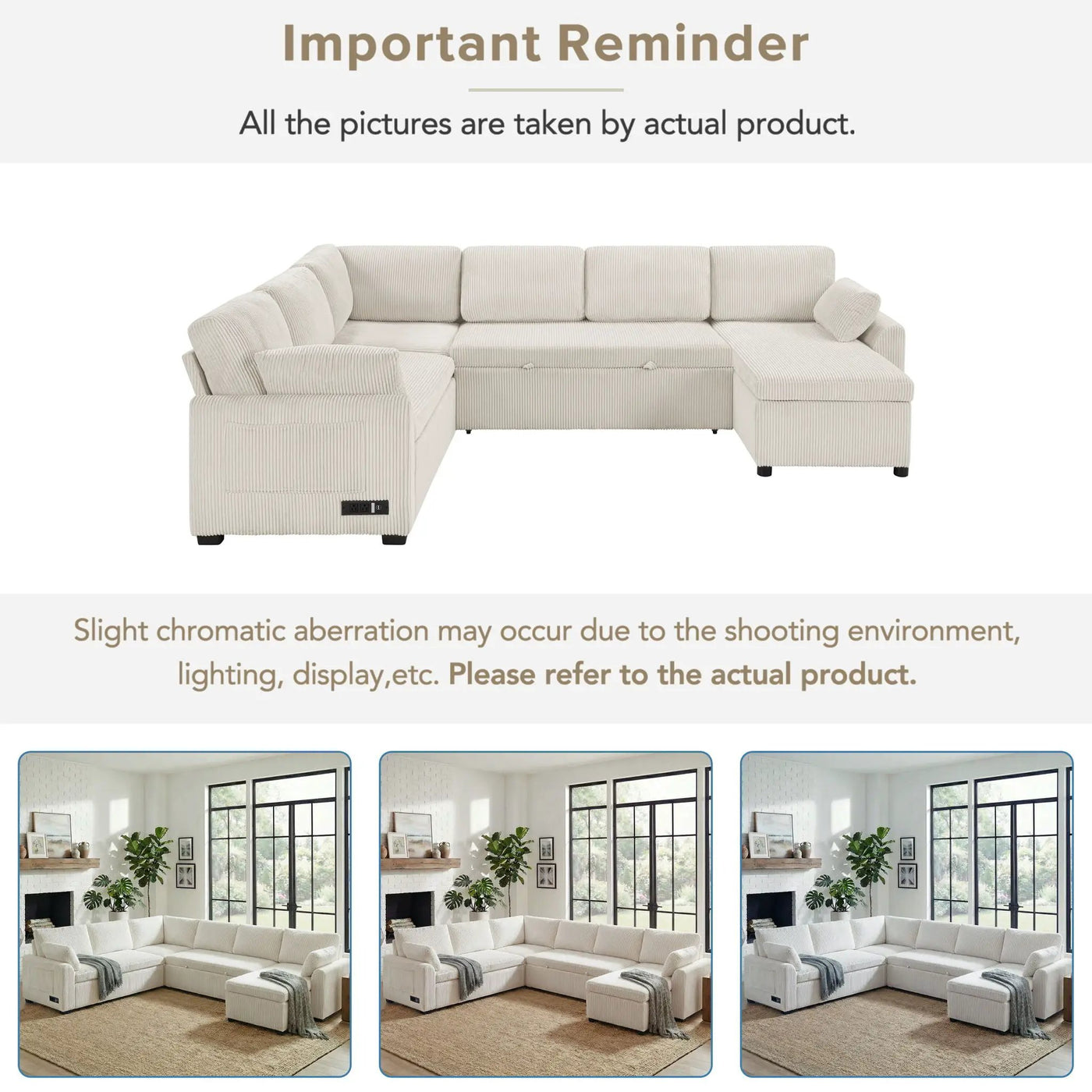 Convertible U-Shaped Sectional Sofa Bed With Reversible Chaise by HouseOfZazla