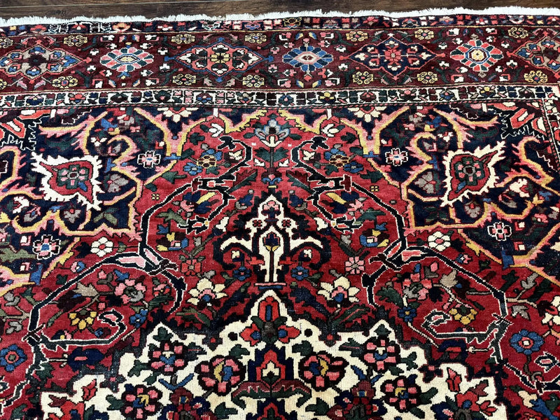 Rare Persian Bakhtiari Rug 10x13, Red, Semi Antique, Large Persian Carpet, Handmade by Jewel Rugs