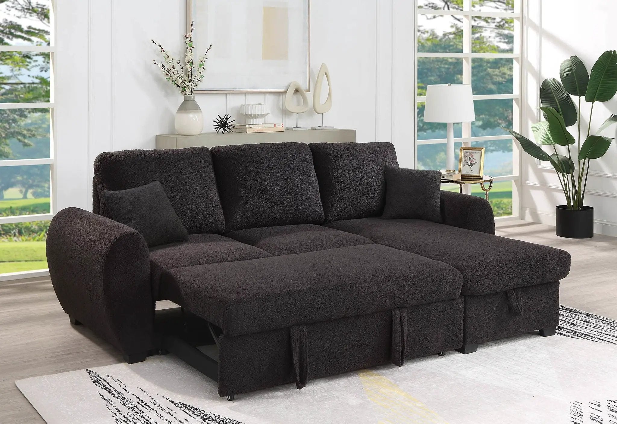 Veronica - Reversible Sleeper Sectional Sofa With Storage Chaise - Black by Unique Piece Furniture