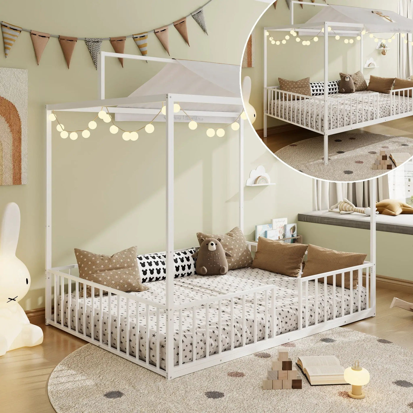 3 In 1 Convertible Montessori Floor Bed With Fenced Support by HouseOfZazla