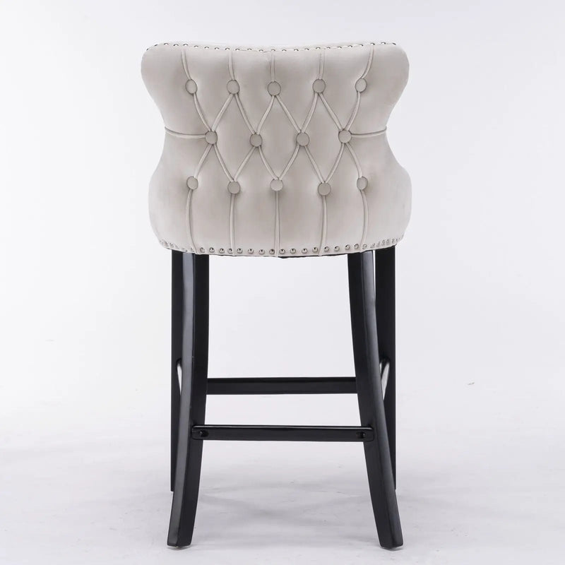 Contemporary Upholstered Wing-Back Barstools With Button Tufted Decoration And Wooden Legs, And Nailhead Trim, Leisure Style Bar Chairs, Bar Stools (Set of 2) by Unique Piece Furniture