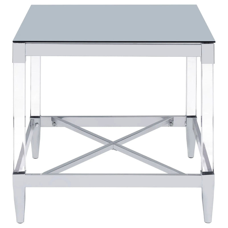 Lindley Square Tempered Mirror Acrylic Side End Table Chrome by Unique Piece Furniture