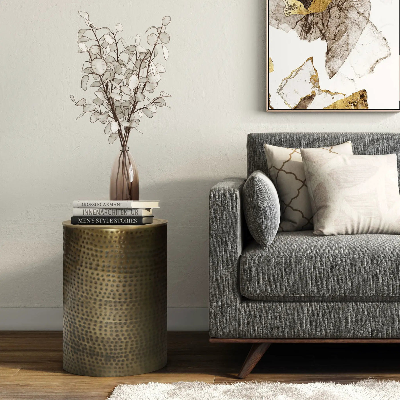 Corbin - Hammered Metal Side Table by Unique Piece Furniture