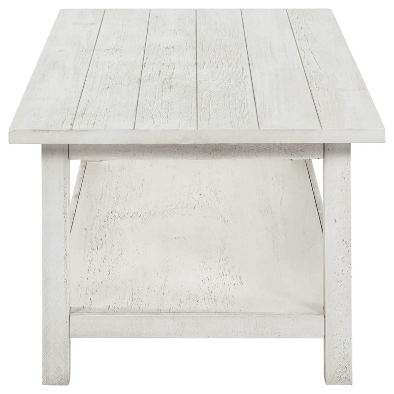 Payne Wood Coffee Table with Shelf Distressed White by Unique Piece Furniture