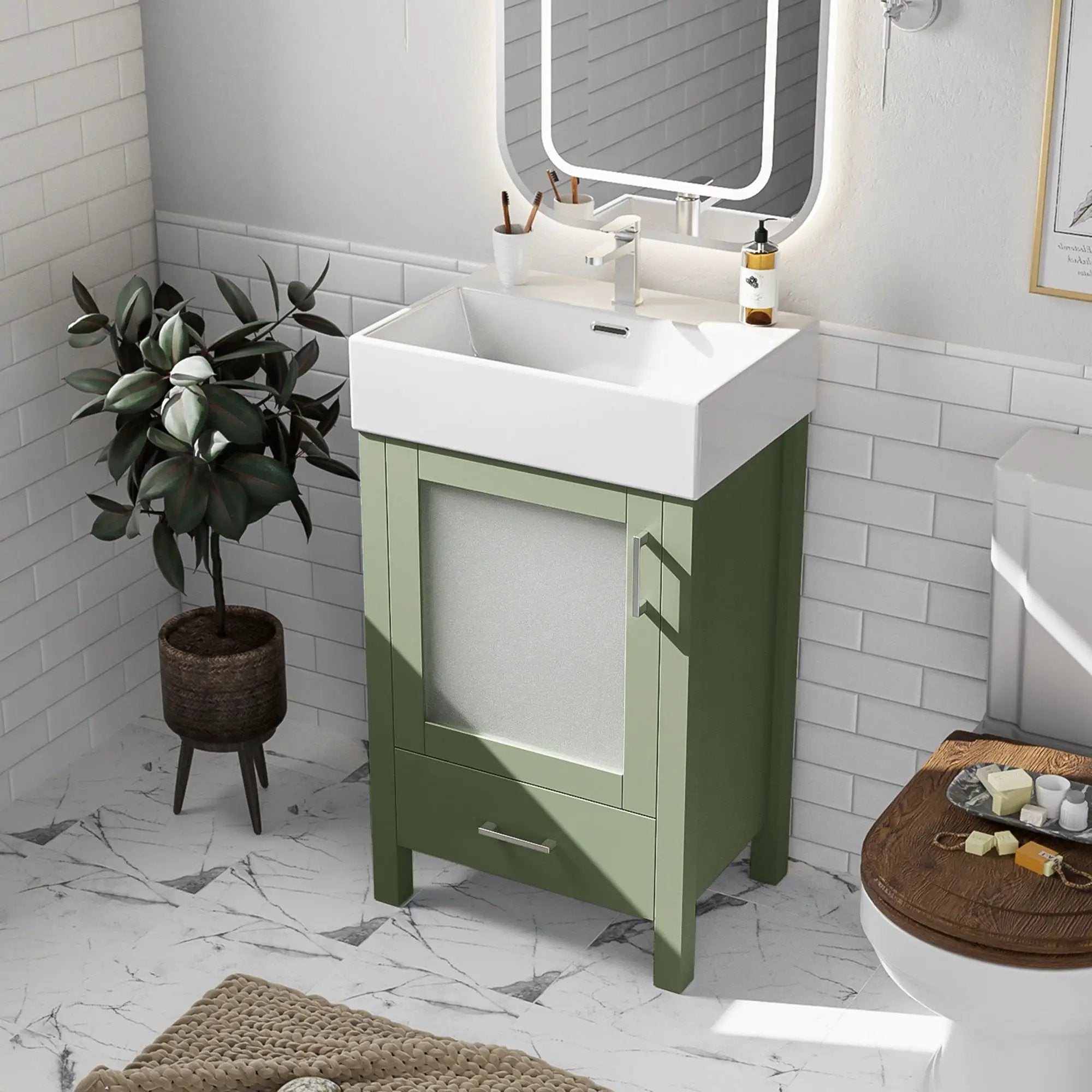 Bathroom Vanity With Ceramic Sink And Ample Storage, Ideal For Small Bathrooms by HouseOfZazla