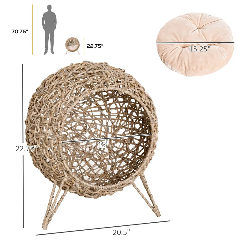 20.5' Weaved Banana Leaf Cat Bed with Cushion Beige by HouseOfZazla