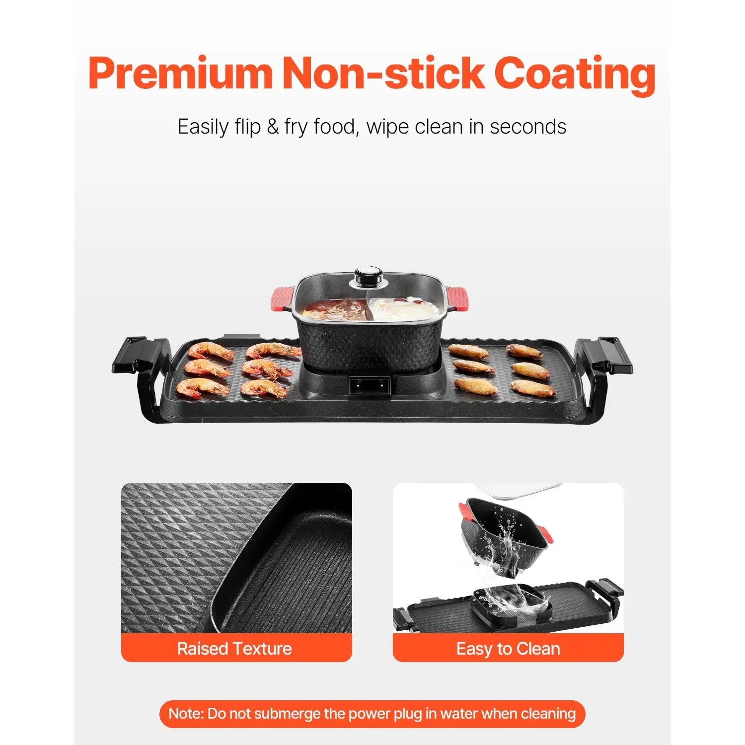 Hot Pot with Grill 2300W 2-in-1 Electric Smokeless BBQ Pan with Removable Pot by HouseOfZazla