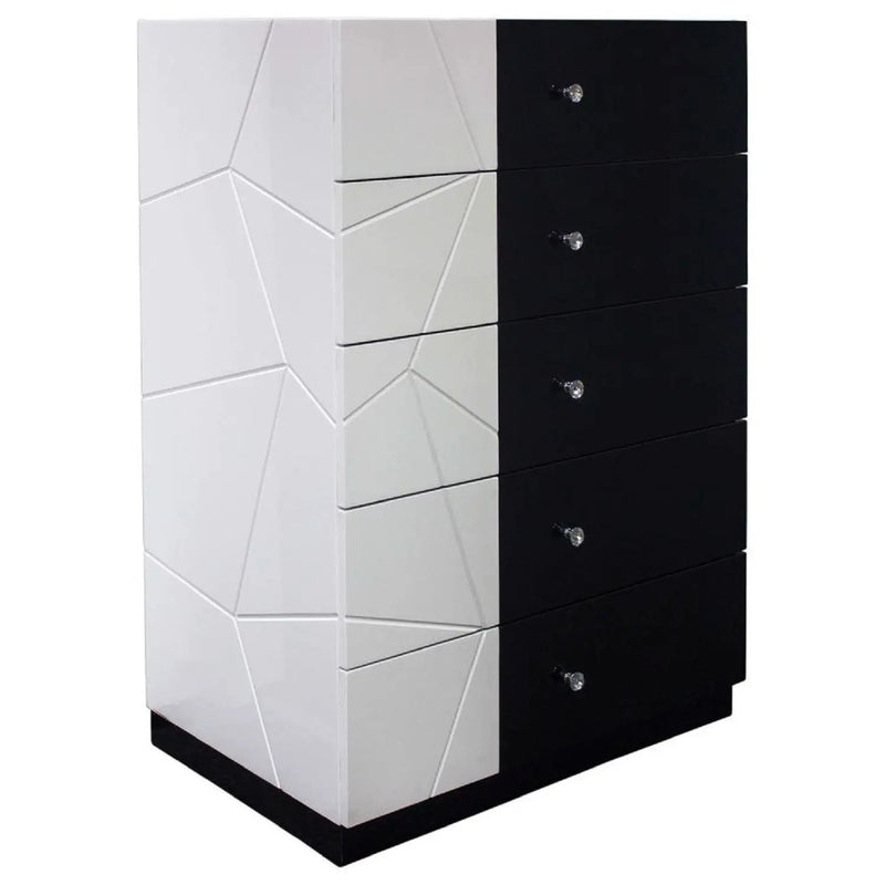 5 Drawer Chest Storage Unit, Clothes Organizer, Geometric Pattern - White / Black by HouseOfZazla