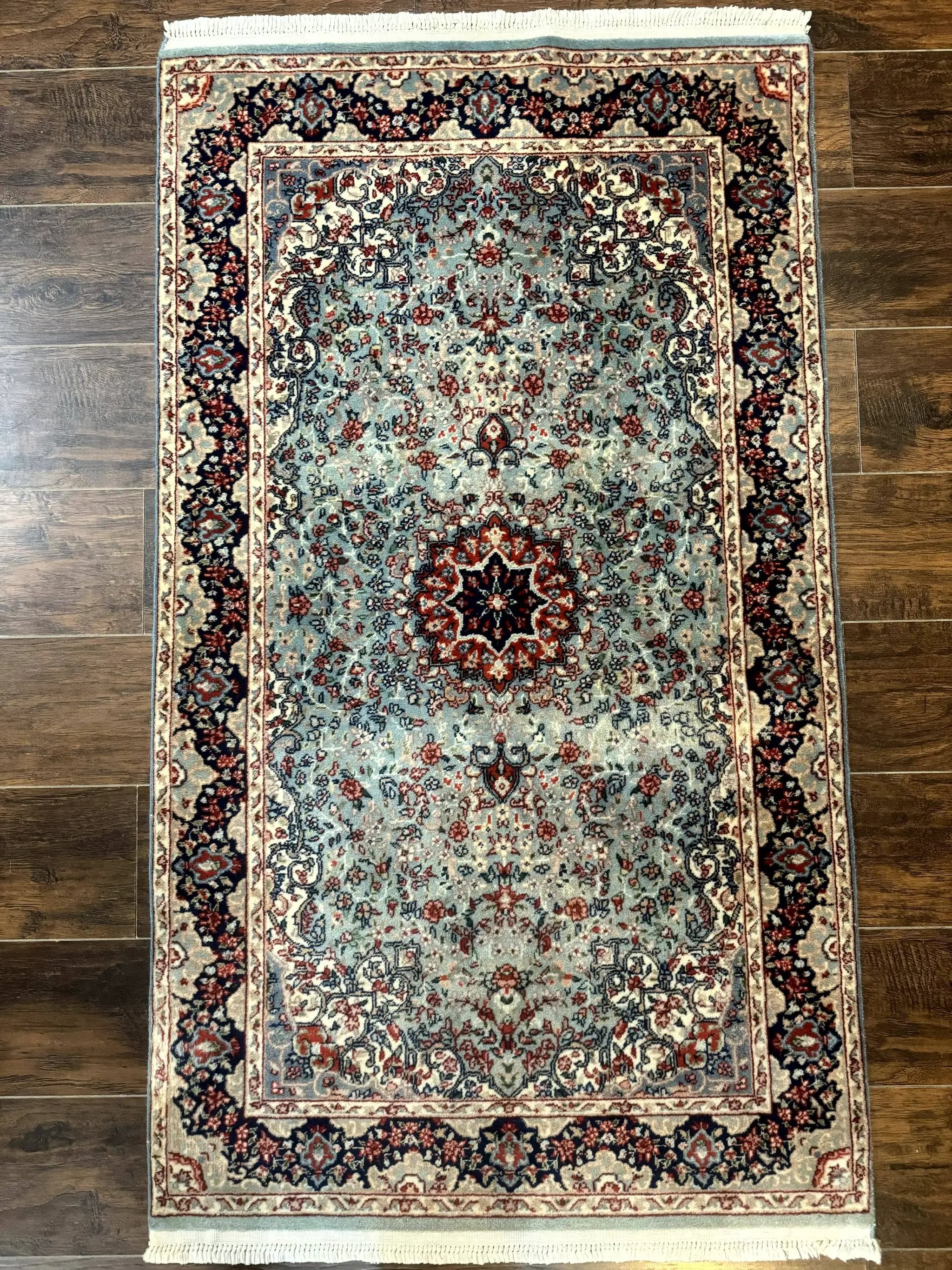 Indo Persian Kerman Rug 3x5, Light Blue, Floral Medallion by Jewel Rugs