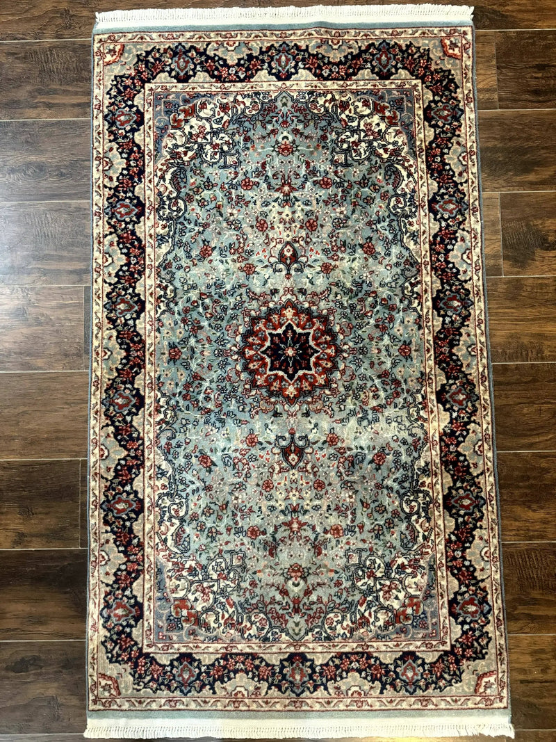 Indo Persian Kerman Rug 3x5, Light Blue, Floral Medallion by Jewel Rugs