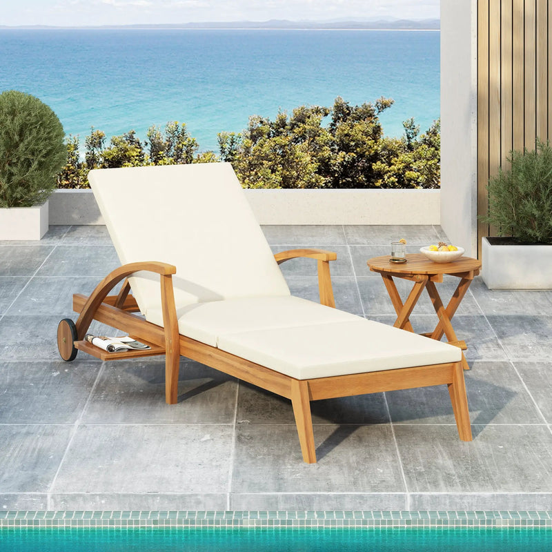 Outdoor Recliner Side Table Set with Acacia Wood and Adjustable Chaise Lounge by HouseOfZazla