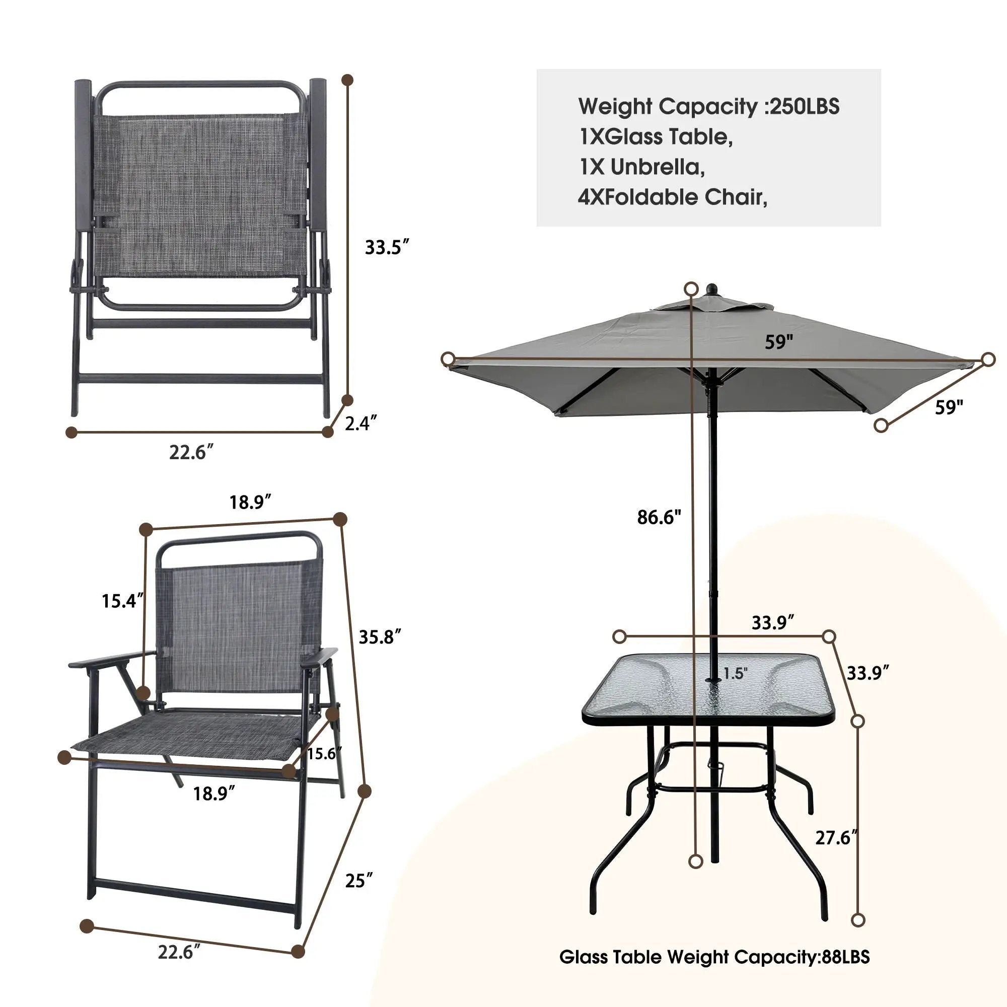 Outdoor Patio Dining Set For 4 People, Metal Patio Furniture Table And Chair Set With Umbrella - Black by Unique Piece Furniture