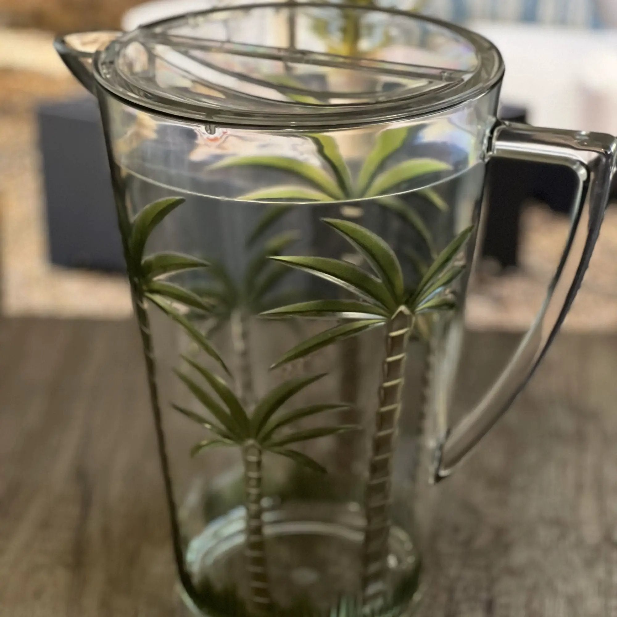Unbreakable Plastic Water Pitcher With Lid, Palm Tree Design - Clear by HouseOfZazla
