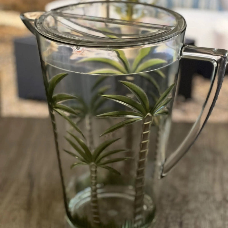 Unbreakable Plastic Water Pitcher With Lid, Palm Tree Design - Clear by HouseOfZazla
