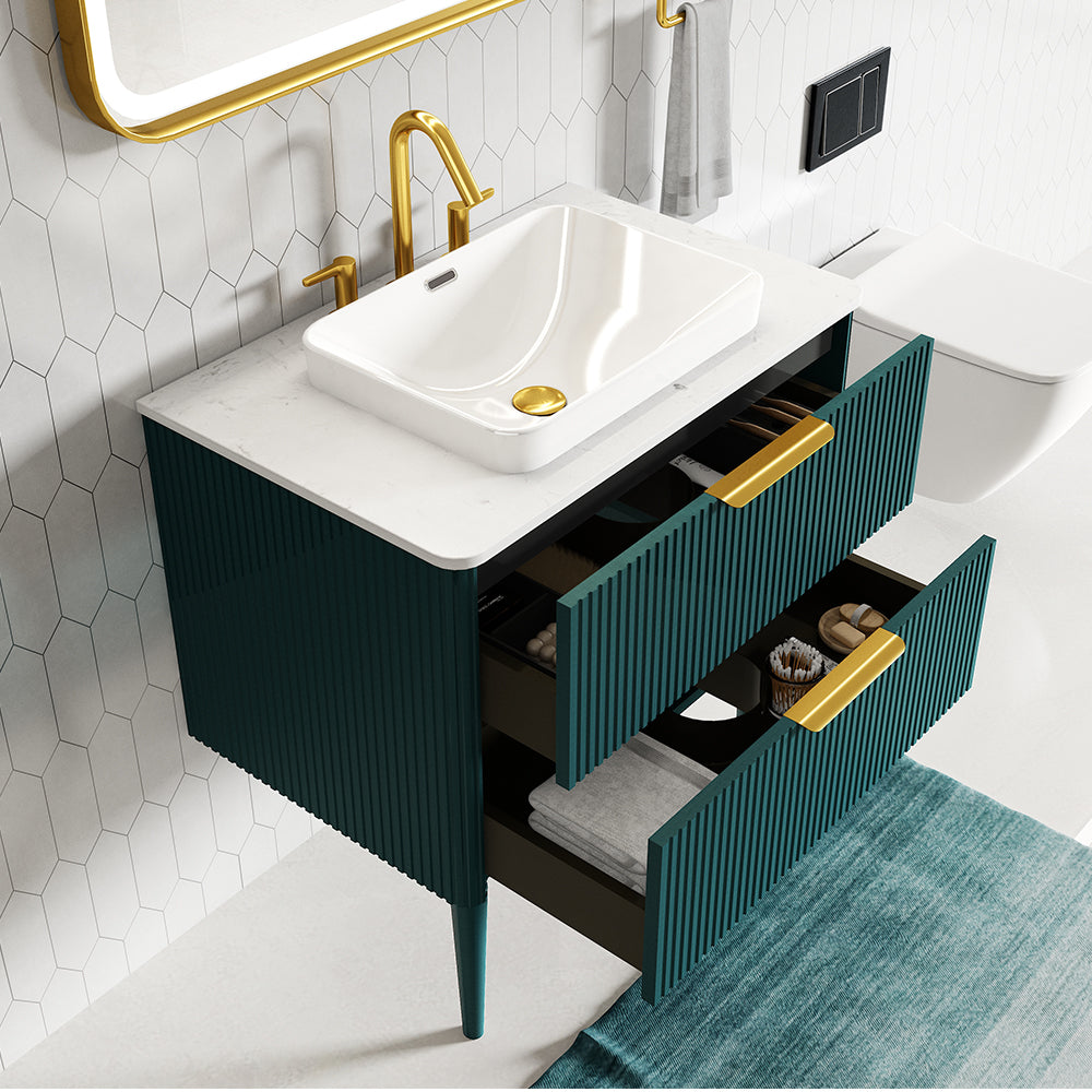 Elena Striped Aquamarine Bathroom Vanity Without Sink by HouseOfZazla