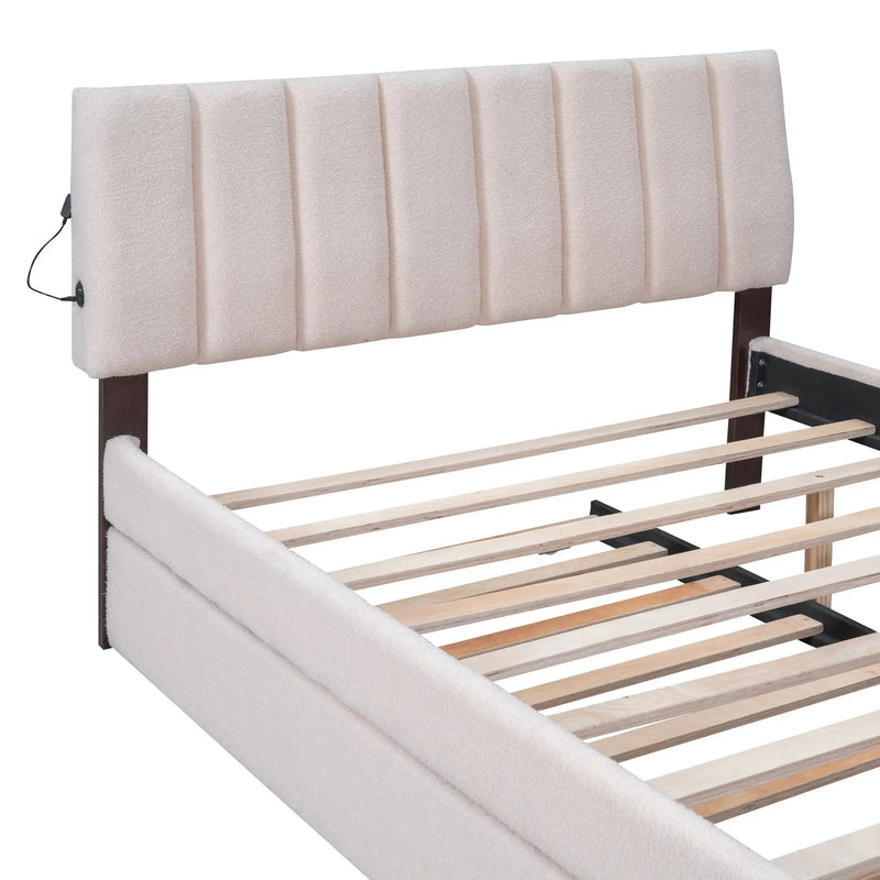 Teddy Fleece Full Size Upholstered Platform Bed with Twin Trundle by HouseOfZazla