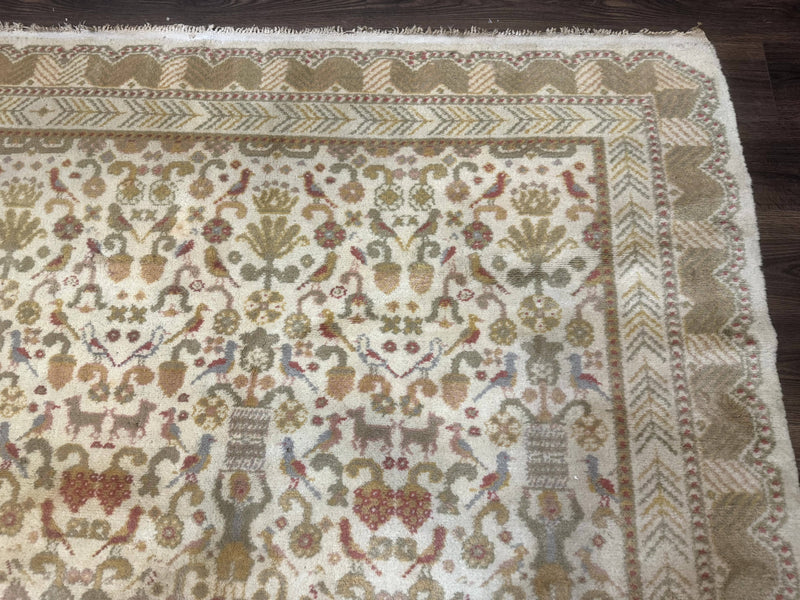 Large Spanish Portuguese Rug 9x15, Beige, Vintage, Allover Pattern, Wool by Jewel Rugs
