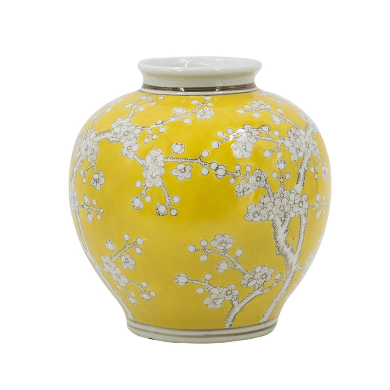 D8.7x9.1' Yellow and White Wide Curved Plum Blossom Vase by HouseOfZazla