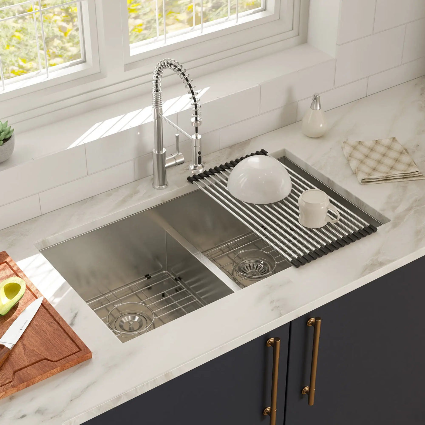 Modern Double Bowl Undermount Sink Design With 10" Deep Basins by HouseOfZazla