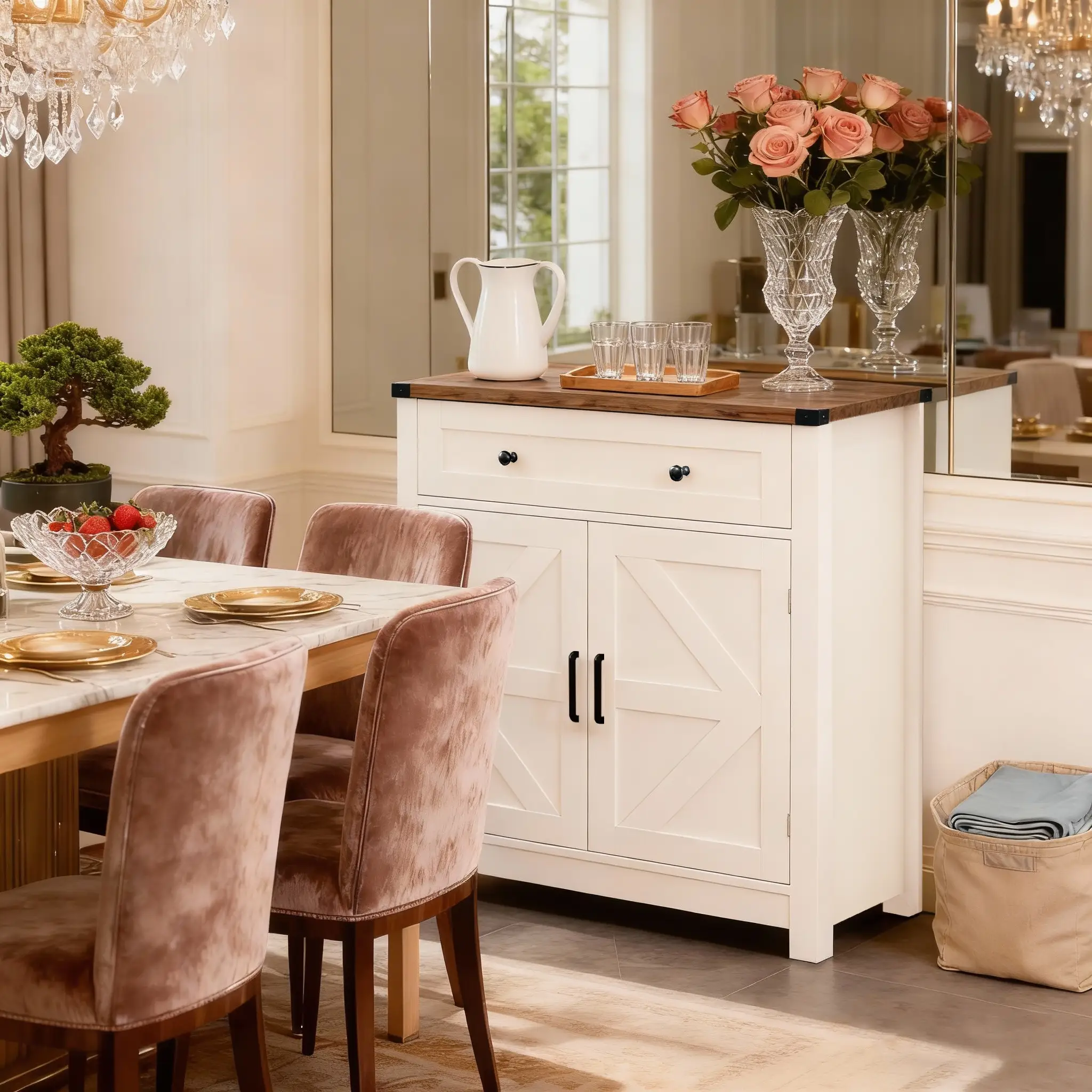 White & Wood-Grain Top Farmhouse Barn-Door Storage Cabinet by HouseOfZazla