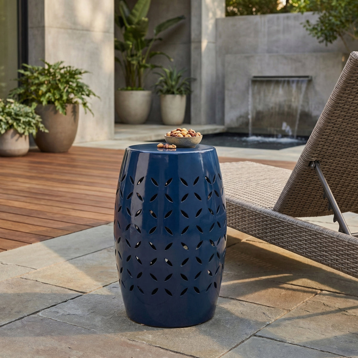 Lilac 12" Metal Outdoor Side Table with Lace Cut Design - Lilac, photo 2 of 8