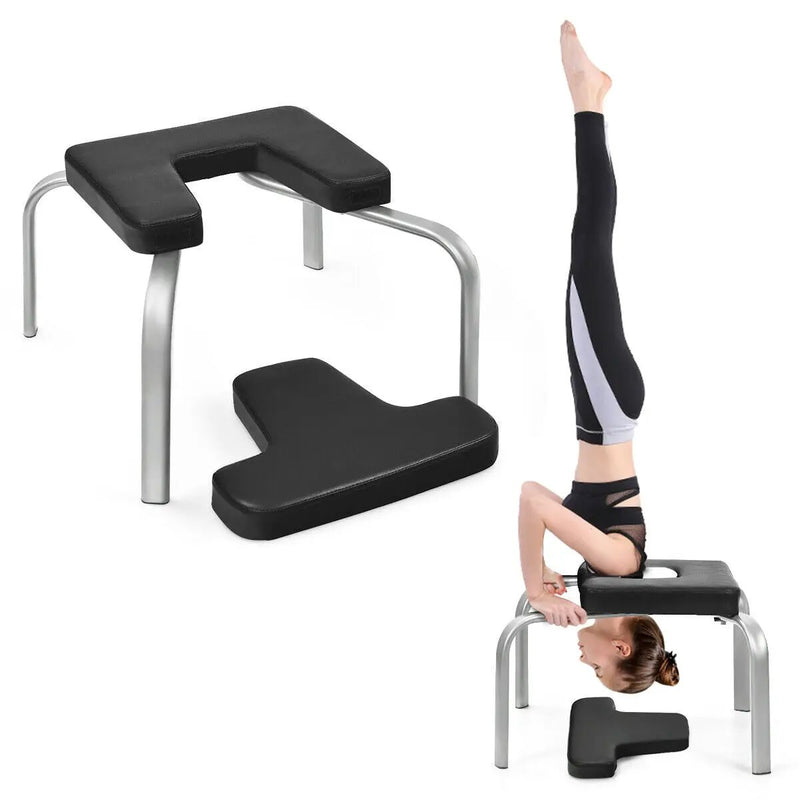 Yoga Iron Headstand Bench with PVC Pads for Family Gym-Black by DirectDeals