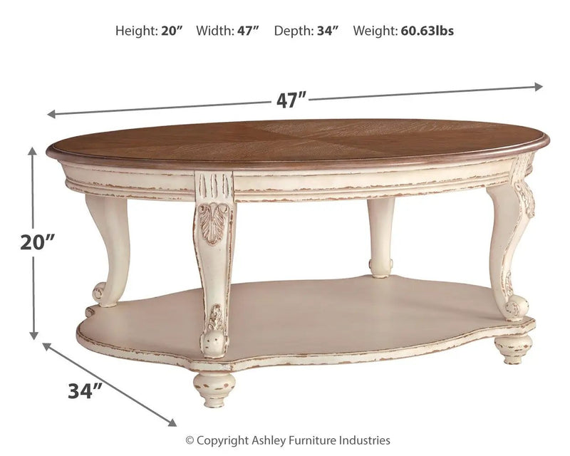 Realyn - Oval Cocktail Table - White / Brown by Unique Piece Furniture