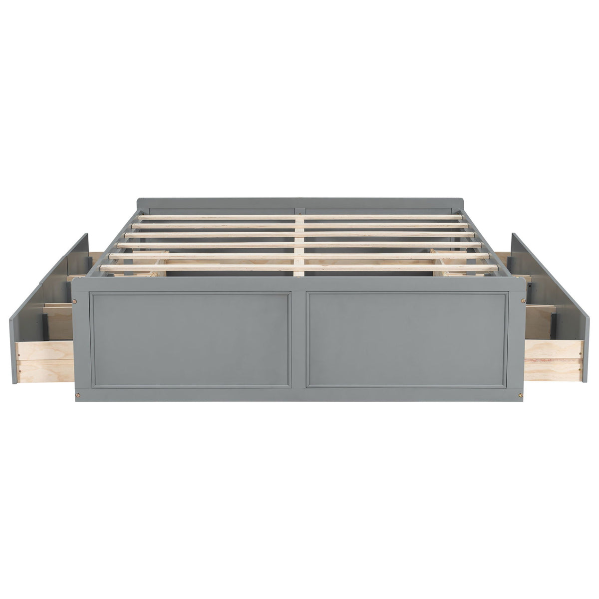 Queen Size Platform Bed Frame with 6 Drawers - Gray