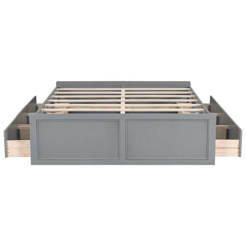 Queen Size Platform Bed Frame with 6 Drawers - Gray