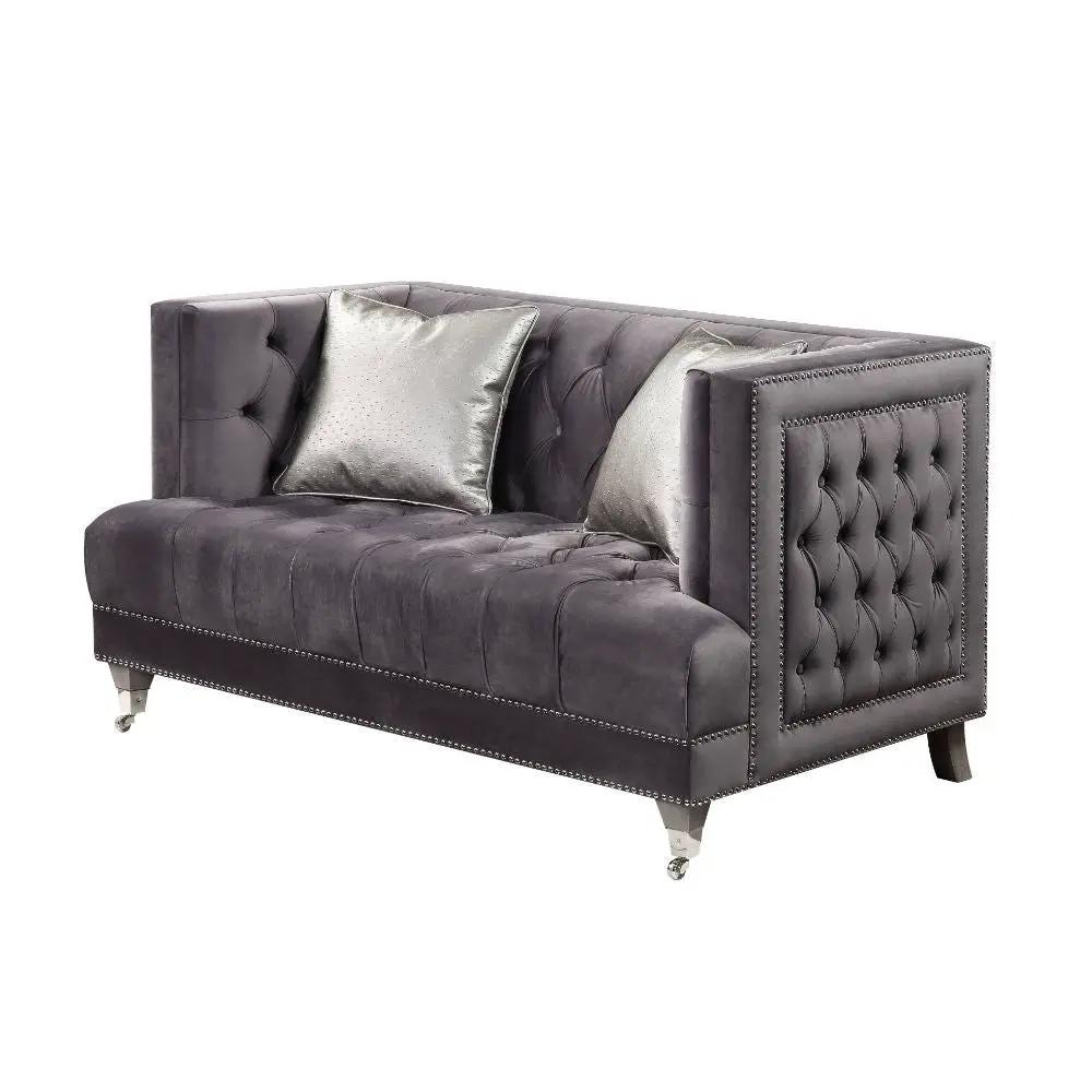 Hegio - Loveseat With 2 Pillows - Gray Velvet by Unique Piece Furniture