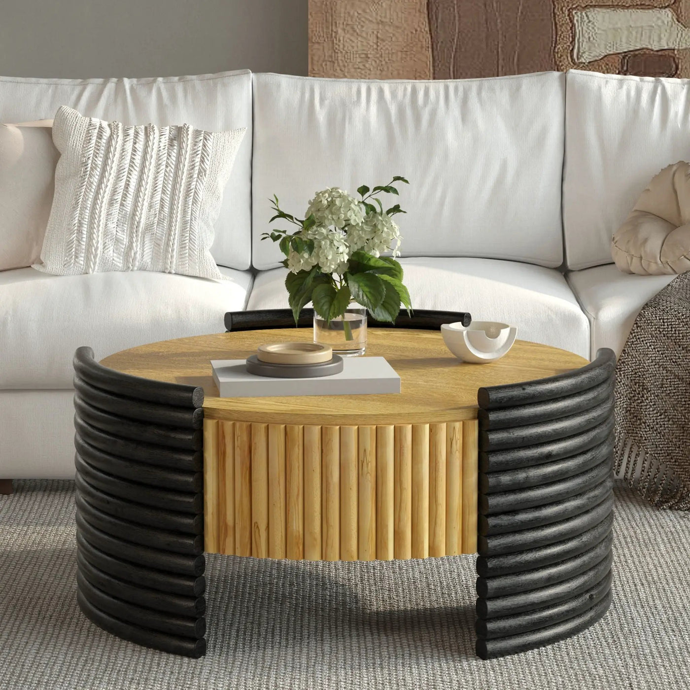 Modern Colorblocked Striped Coffee Table With Flip Top Storage by HouseOfZazla