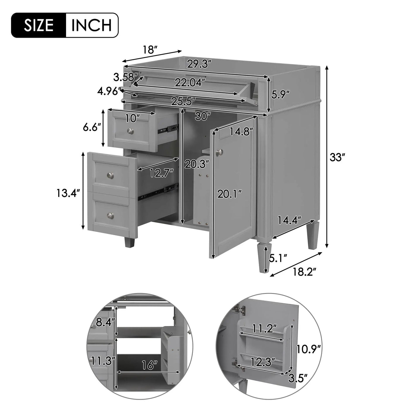 Bathroom Vanity With 2 Drawers and Tip-Out Storage Cabinet by HouseOfZazla