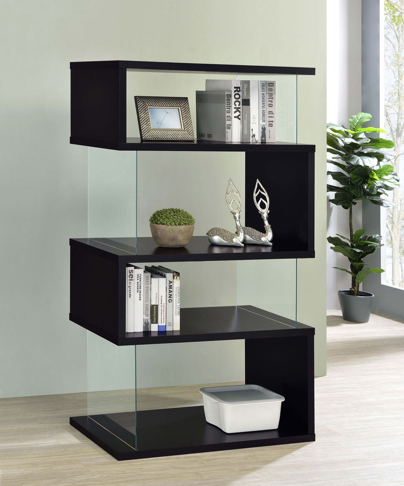 Emelle 63-inch 4-shelf Glass Panel Bookshelf Black, photo 6 of 7