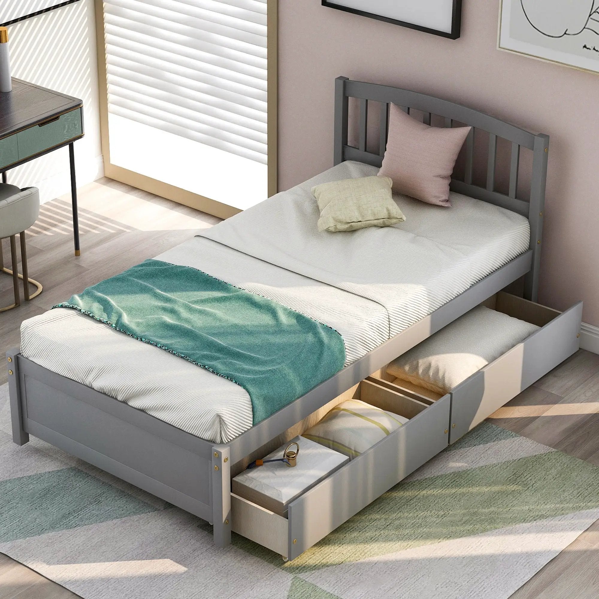 Platform Storage Bed Wood Bed Frame With Two Drawers And Headboard by HouseOfZazla