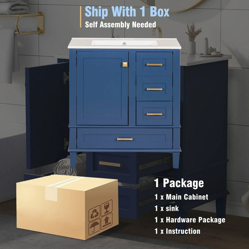 Bathroom Vanity, Modern Bathroom Cabinet With Sink Combo Set, Bathroom Storage Cabinet With A Soft Closing Door And 3 Drawers, Solid Wood Frame by HouseOfZazla