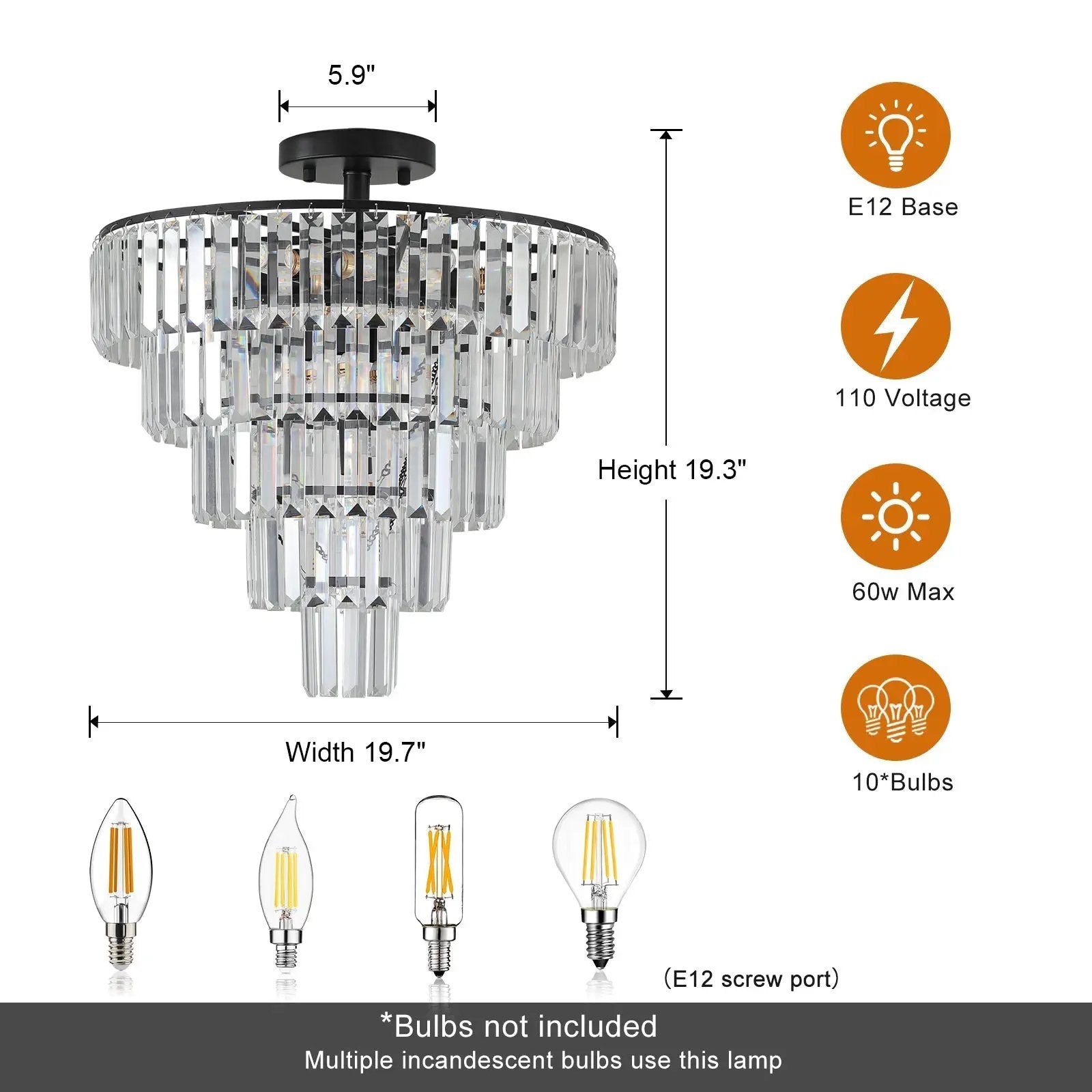 20' Black Crystal Chandelier Ceiling Light, Modern Luxury 10-Light Flush Mount by HouseOfZazla