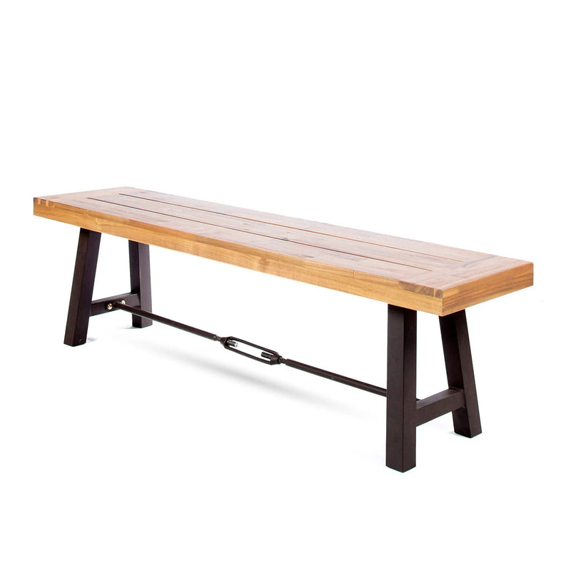 Outdoor Dining Bench, Patio Backless Bench - Teak / Black by HouseOfZazla