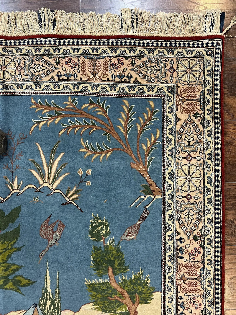 Vintage Persian Qum Pictorial Rug 5x7 - Wool & Silk by Jewel Rugs