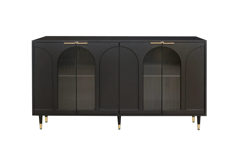 Accent Cabinet Lacquered Wooden Cabinet With 4 Glass Doors Sideboard Buffet Server Cabinet Storage Cabinet, For Living Room, Entryway, Hallway, Office, Kitchen And Dining Room by HouseOfZazla
