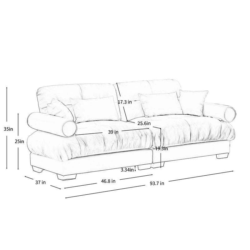 Modern Oversize Sofa With Cloud Like Comfort, Featuring Waist And Throw Pillows by Unique Piece Furniture