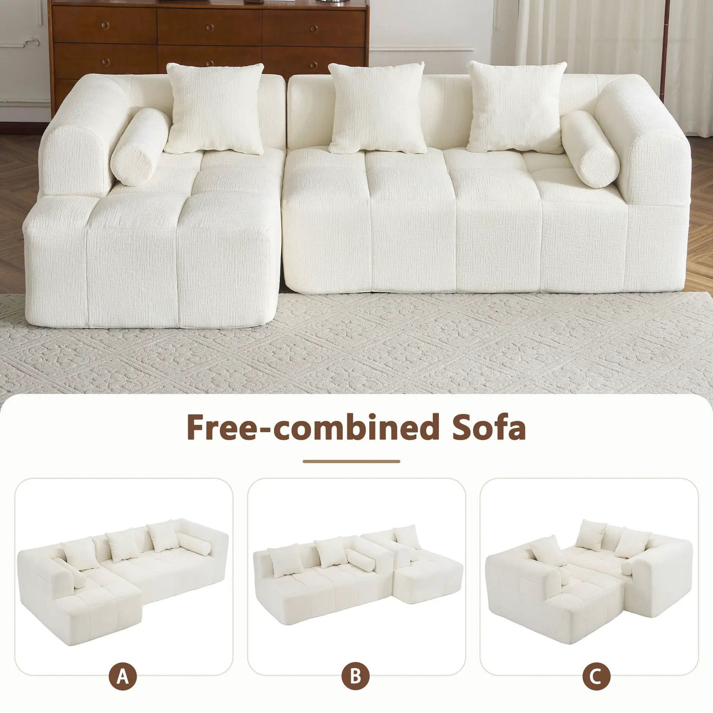 Sectional Free Combined Sofa With 2 Side Pockets by Unique Piece Furniture