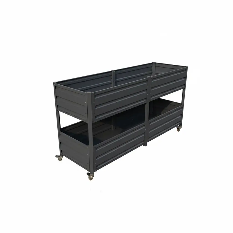 Dual Tier Elevated Metal Raised Garden Bed with Lockable Wheels by HouseOfZazla