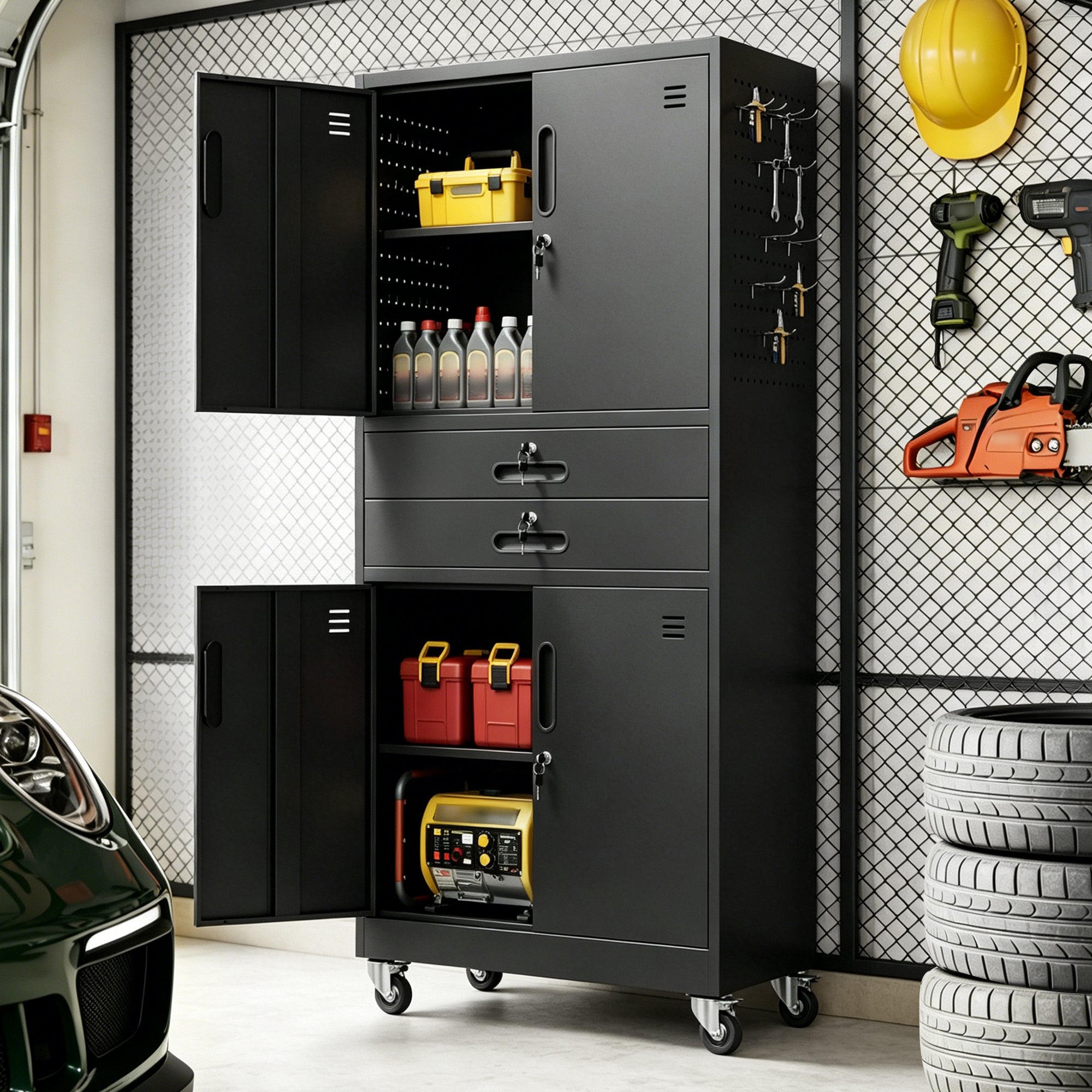 Metal Storage Cabinet with Two Drawers and Locking Doors by HouseOfZazla