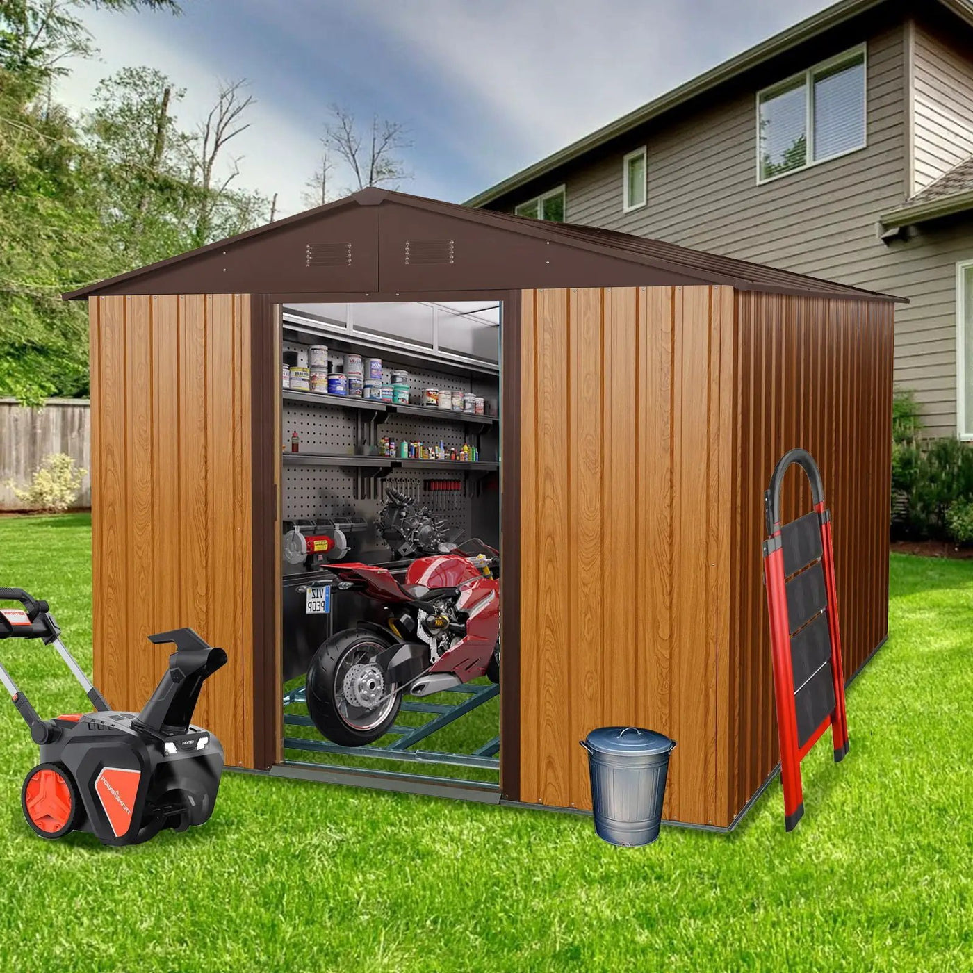 Outdoor Metal Storage Shed With Floor Base by HouseOfZazla